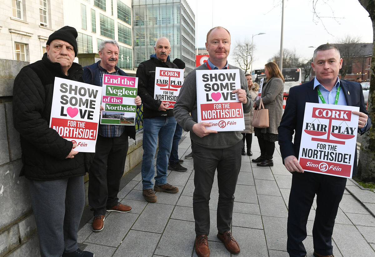 Sinn Féin protesters outside the City Hall about the lack of funding for facilities in Cork's Northside. Picture: Eddie O'Hare