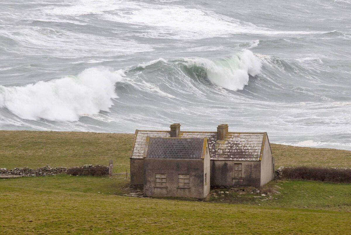 Massive waves pounded the 60 foot high cliffs at Doolin, Co Clare today. Picture: Press 22.