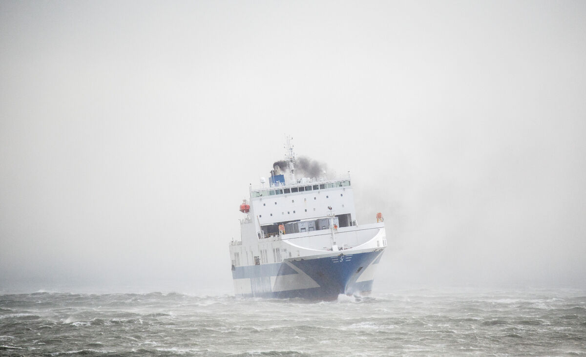 Ro-Ro Ferry Eurocargo Bari get battered by Storm Eunice outside the harbour off Myrtleville. Picture: David Creedon Ro-Ro Ferry Eurocargo Bari get battered by Storm Eunice outside the harbour off Myrtleville. Picture: David Creedon