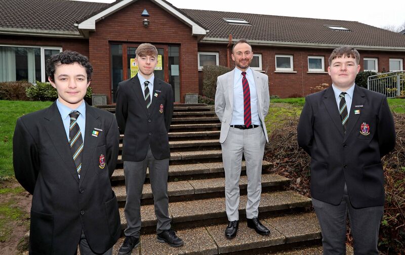  Tony McSweeney, Principal North Monastery Secondary School with members of the North Monestery Secondary School History Club, David Murphy, Shane Carroll and Glenn Horgan. Picture: Jim Coughlan.