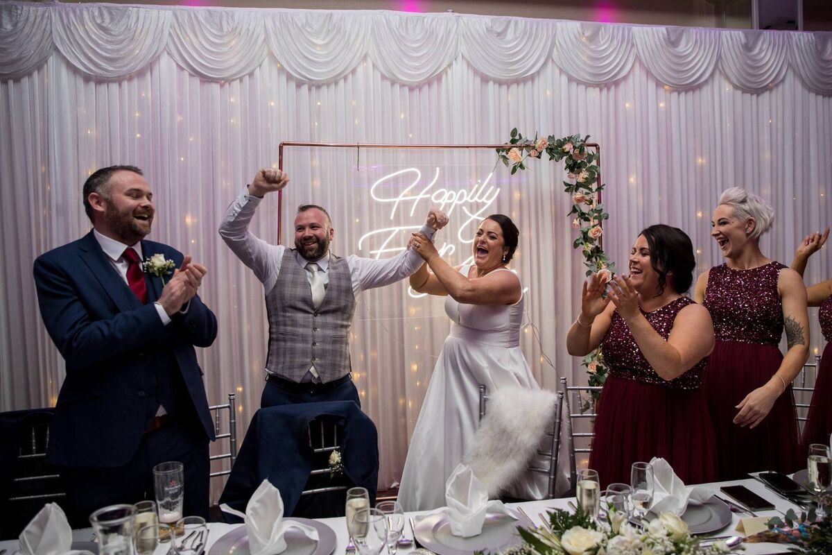 Debbie Leahy and Leon Rowley at their wedding reception in Carrigaline Court Hotel. Debbie Leahy and Leon Rowley at their wedding reception in Carrigaline Court Hotel.