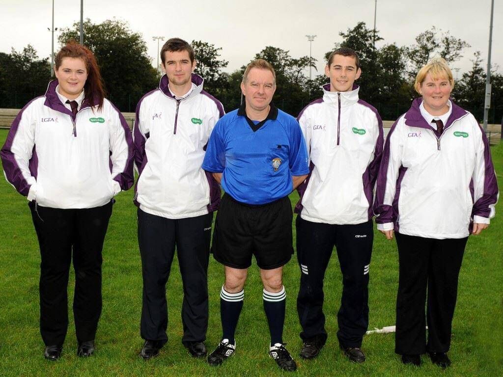 Sharon O'Keeffe, right, with her husband Michael and children Sarah, Daniel and Gavin as they umpired for Michael at a Cork ladies football final.