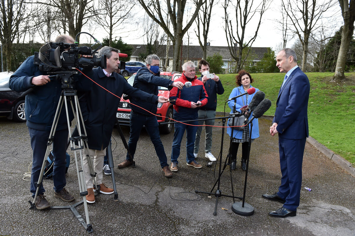 An Taoiseach Michéal Martin speaking to the media about the Ukrainian crisis outside his home in Cork. Picture: Eddie O'Hare An Taoiseach Michéal Martin speaking to the media about the Ukrainian crisis outside his home in Cork. Picture: Eddie O'Hare
