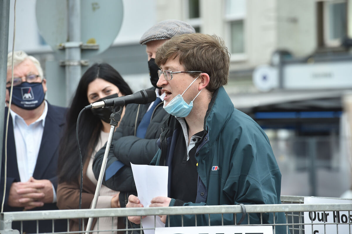  Dr. Paul O'Sullivan, pictured here speaking during a protest over the closing of the Acute Medical Assessment Unit at Bantry General Hospital last year, said that GPs and patients must remain vigilant despite the lifting of restricitons. Picture Dan Linehan.