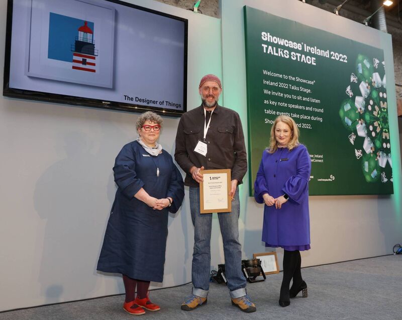 Mary Palmer, chair of Showcase Ireland board; Bert Dufour of The Designer of Things, who was highly commended in the Local Showcase award category, and Rosemary Steen, CEO of Design &amp; Crafts Council Ireland. 