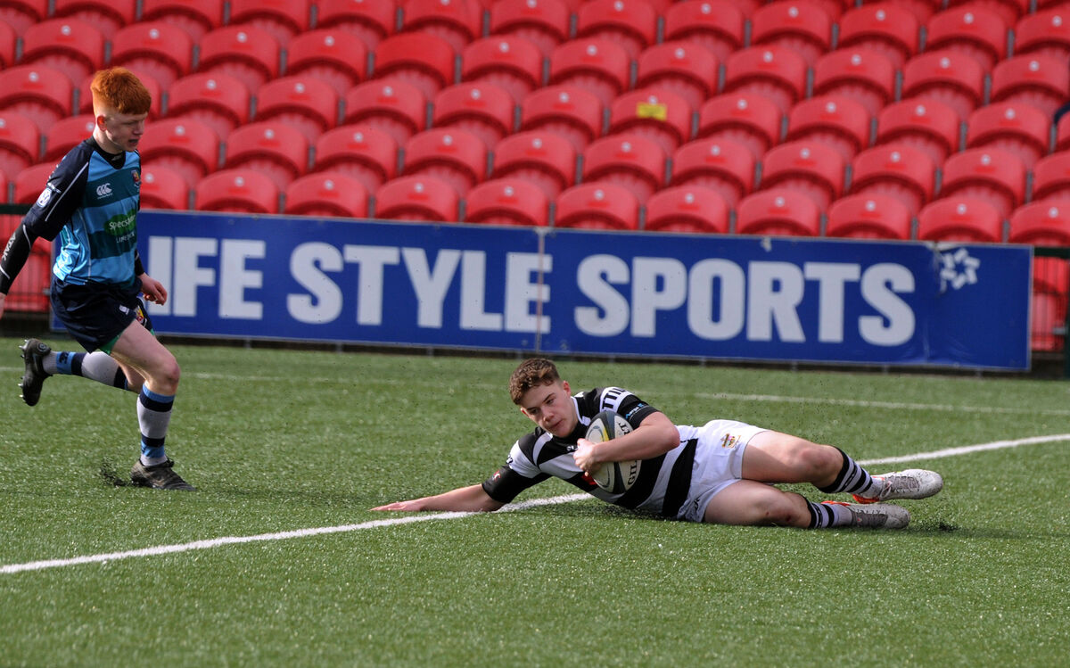 PBC's James O'Leary scoring a try against Castletroy College. Picture Denis Minihane.