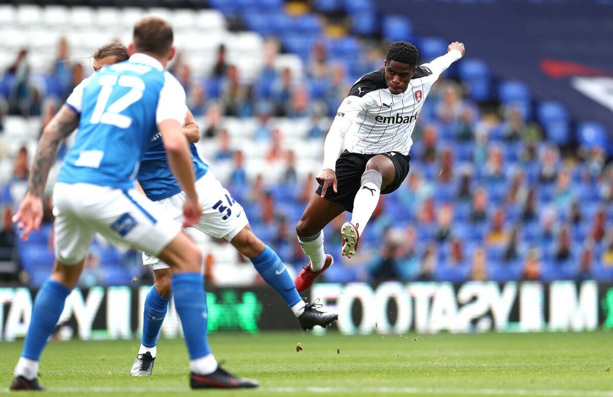 Chiedozie Ogbene of Rotherham United shoots at goal during the Sky Bet Championship match against Birmingham City. Picture: Jan Kruger/Getty Images Chiedozie Ogbene of Rotherham United shoots at goal during the Sky Bet Championship match against Birmingham City. Picture: Jan Kruger/Getty Images