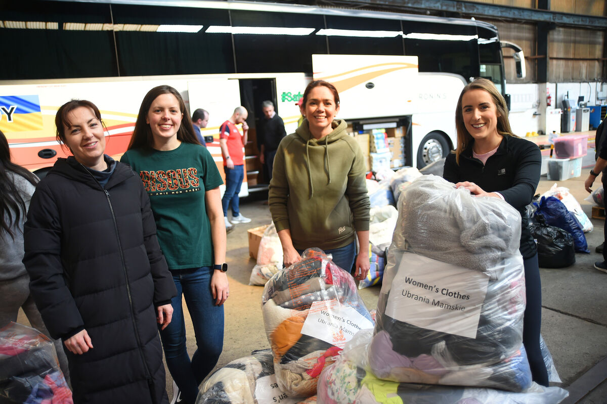  Volunteers Siobhan O'Riordan, Claire Collins, Yvonne O'Neill and Aoife Healy getting items ready at the bus depot.Pic: Larry Cummins
