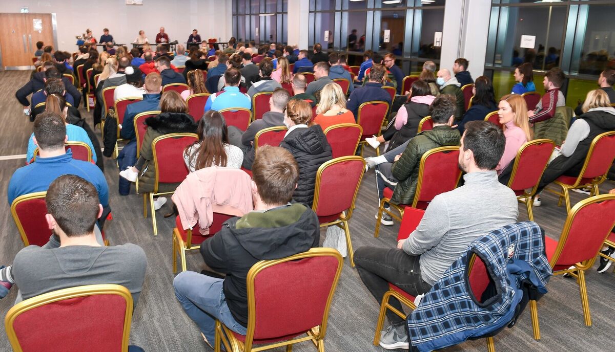  A section of the large crowd attended the launch of the Allianz Sciath na Scol hurling and camogie competitions at Páirc Uí Chaoimh.  Picture: David Keane.