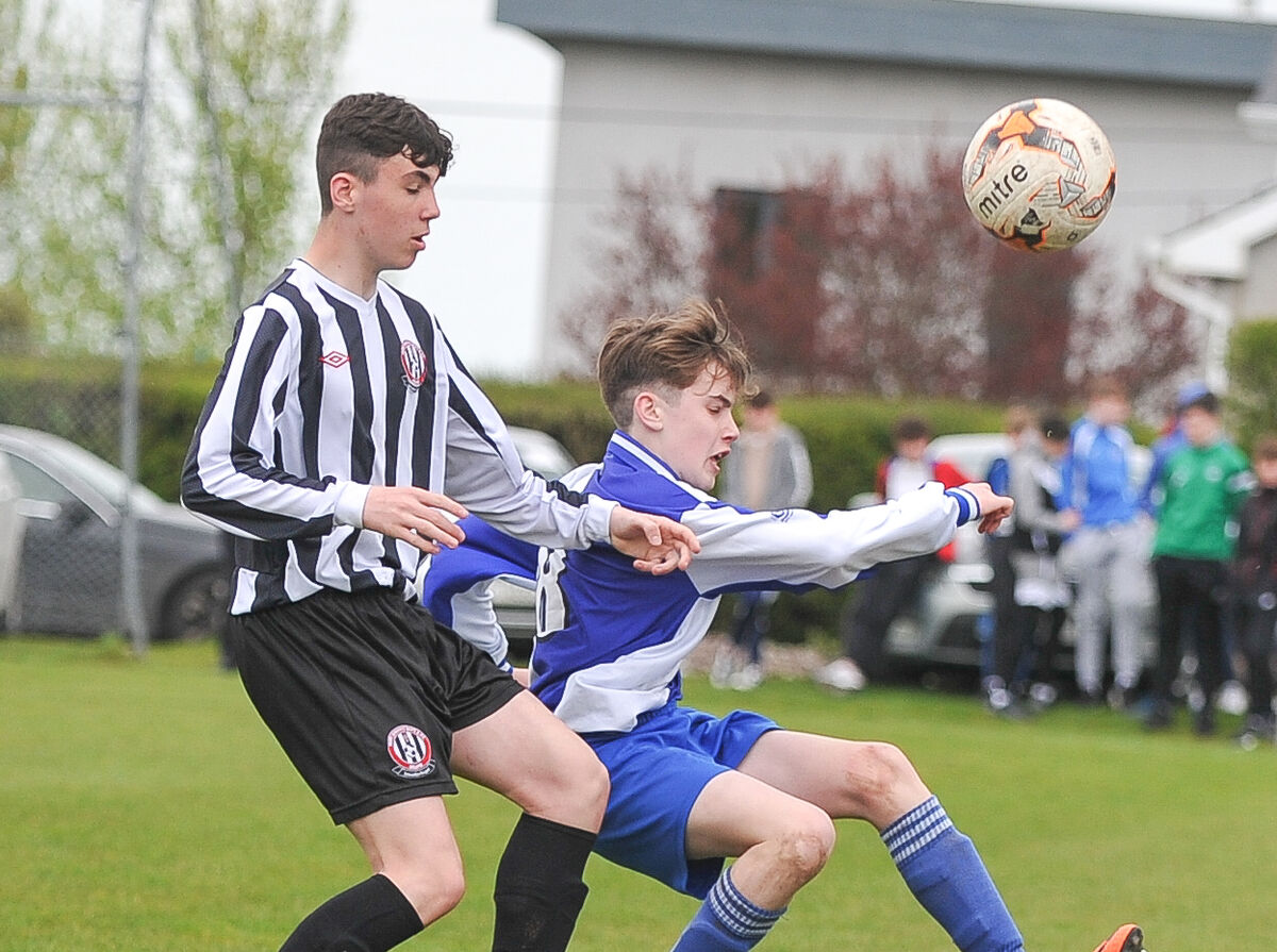 Matt Healy in action for Corinthian Boys U15s battles with Adam Rice, St Joseph's Boys, in 2017. Picture: David Keane.