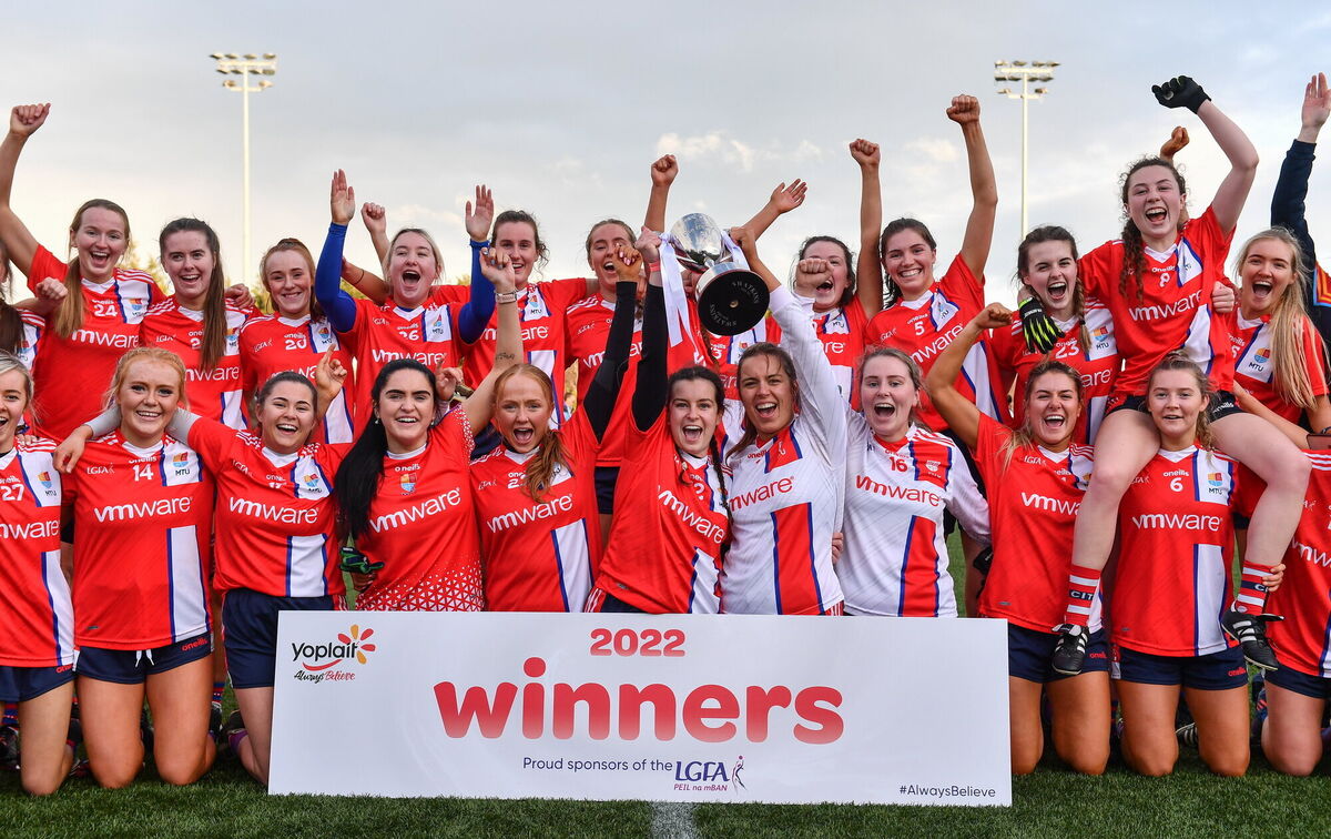 The MTU team celebrate with the Moynihan Cup. Picture: Sam Barnes/Sportsfile