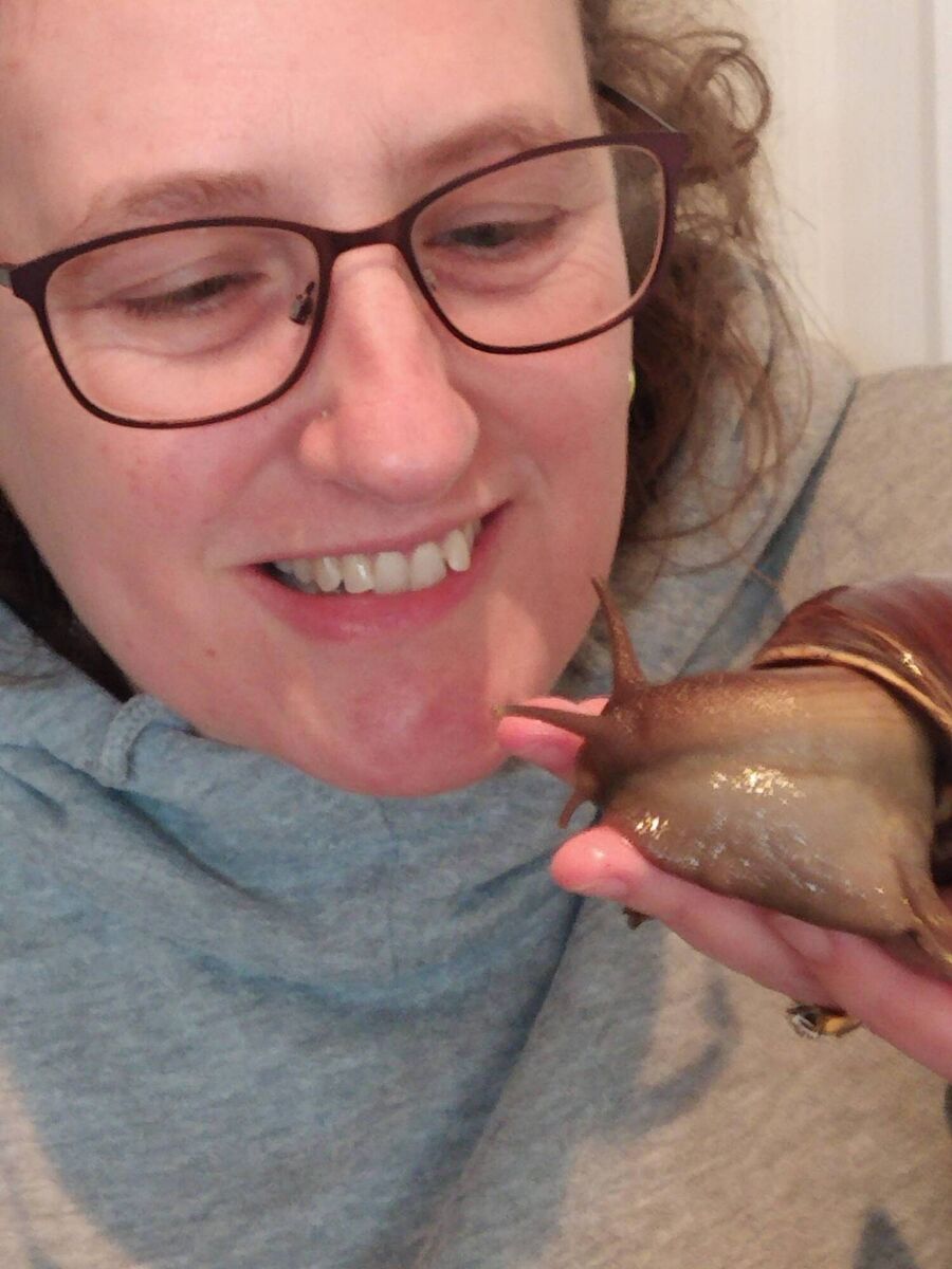 Nikki Bray and her snail Tiny. Nikki Bray and her snail Tiny.