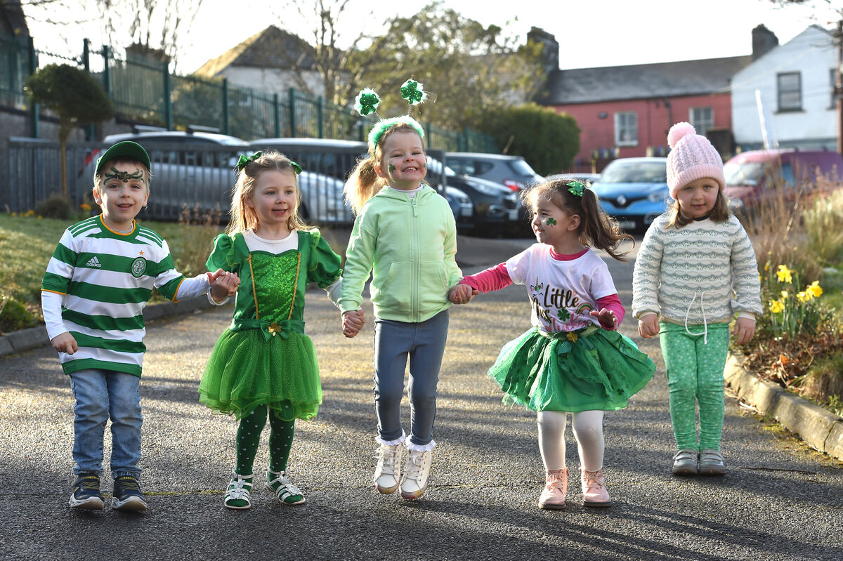 St. Patrick's preschool pupils Thom, Alisha, Ruby, Amelia and Kate who took part in a combined 'Là Glas' day which started with a walk around the community at Gardiners Hill, Cork. Picture Dan Linehan St. Patrick's preschool pupils Thom, Alisha, Ruby, Amelia and Kate who took part in a combined 'Là Glas' day which started with a walk around the community at Gardiners Hill, Cork. Picture Dan Linehan