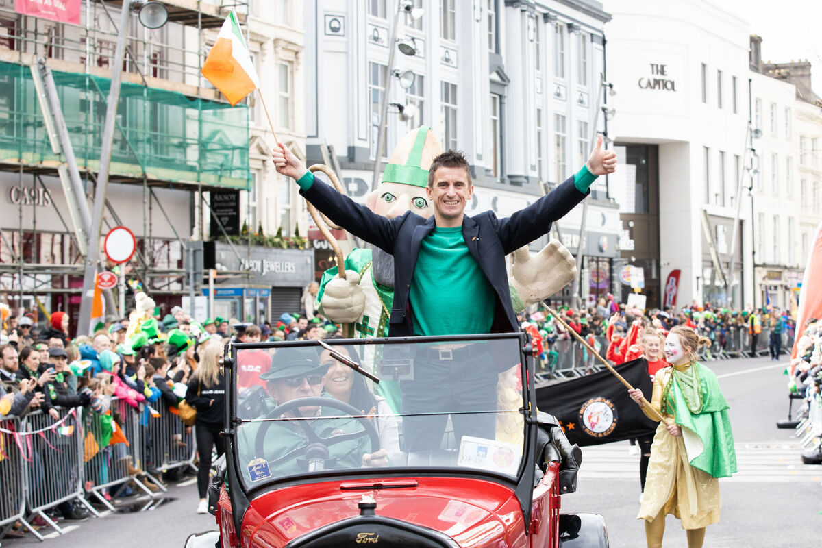 Grand Marshal World Champion Race Walker Rob Heffernan at the 2019 Cork St. Patrick’s Day Parade which is organised by Cork City Council.