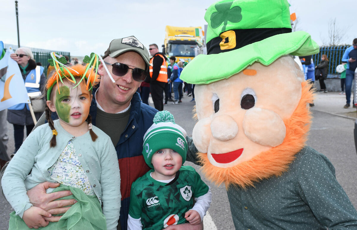 Liam, Liam junior and Emelia Egan seen with Colin Broderick at the St Patrick's Day Parade in Youghal. Picture: Howard Crowdy Liam, Liam junior and Emelia Egan seen with Colin Broderick at the St Patrick's Day Parade in Youghal. Picture: Howard Crowdy