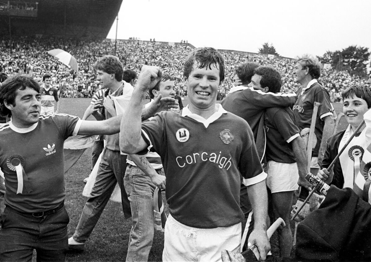 Dermot McCurtain celebrates Cork's win over Offaly in the centenary All-Ireland hurling final in Thurles in 1984.