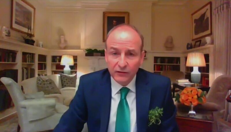 Handout screengrab from video issued by The White House of the bilateral meeting between Taoiseach Micheal Martin and US President Joe Biden via videolink.