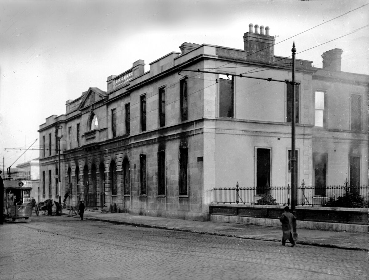 Cork City Hall in the aftermath of the Burning of Cork, 1920. Cork City Hall in the aftermath of the Burning of Cork, 1920.