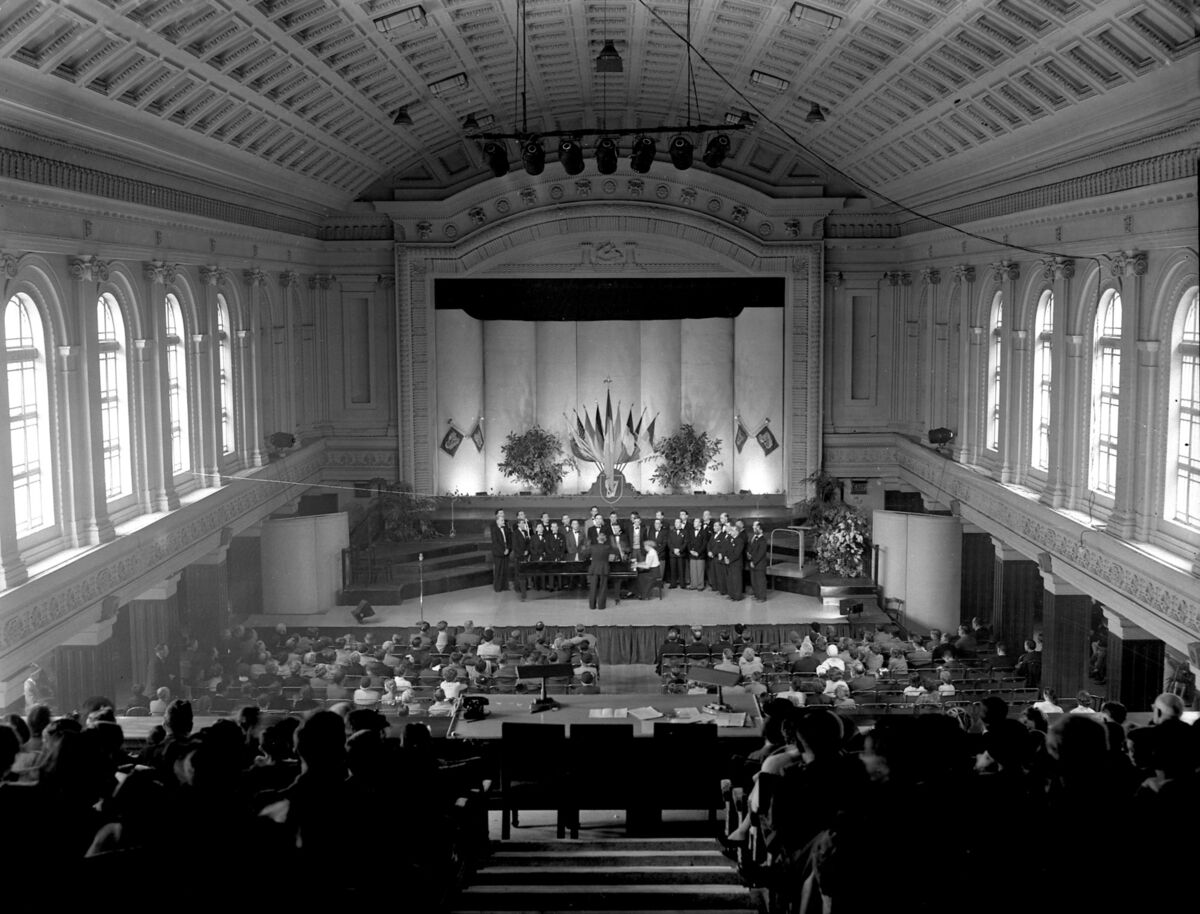 View of Cork City Hall during Cork International Choral Festival, 1955. View of Cork City Hall during Cork International Choral Festival, 1955.