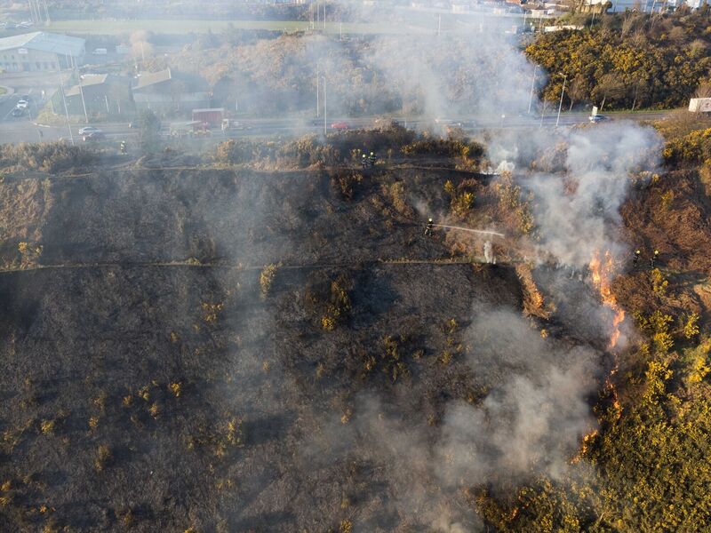 Cork City Fire Brigade Deals with Large Gorse Fire for the Second Day in a row, Cork, Ireland. Credit: Damian Coleman