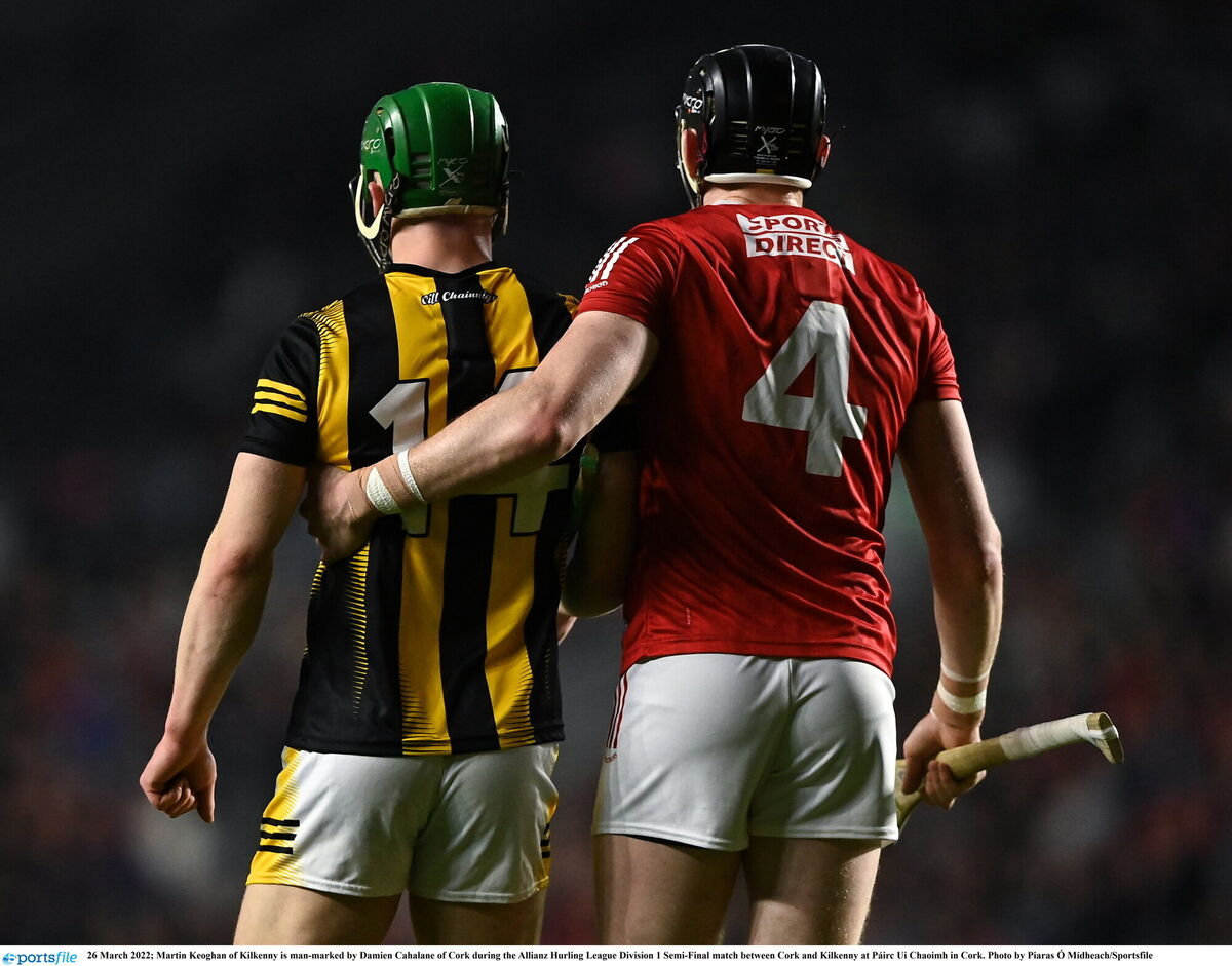 TOUCH-TIGHT: Martin Keoghan of Kilkenny is man-marked by Damien Cahalane of Cork. Picture: Piaras Ó Mídheach/Sportsfile TOUCH-TIGHT: Martin Keoghan of Kilkenny is man-marked by Damien Cahalane of Cork. Picture: Piaras Ó Mídheach/Sportsfile