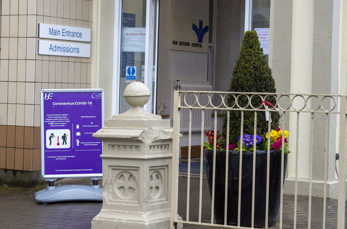 Coronavirus covid-19 signs at the main entrance to the Bon Secours Hospital, Cork. Picture Dan Linehan