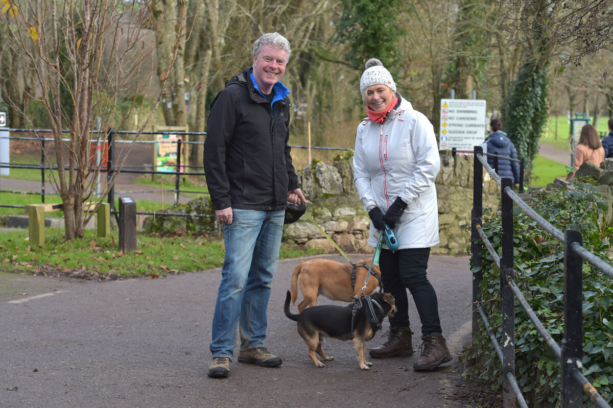 Greg Canty and Deirdre Waldron walking their dogs Honey and Bert at the Regional Park, Ballincollig, Cork. Picture Dan Linehan Greg Canty and Deirdre Waldron walking their dogs Honey and Bert at the Regional Park, Ballincollig, Cork. Picture Dan Linehan
