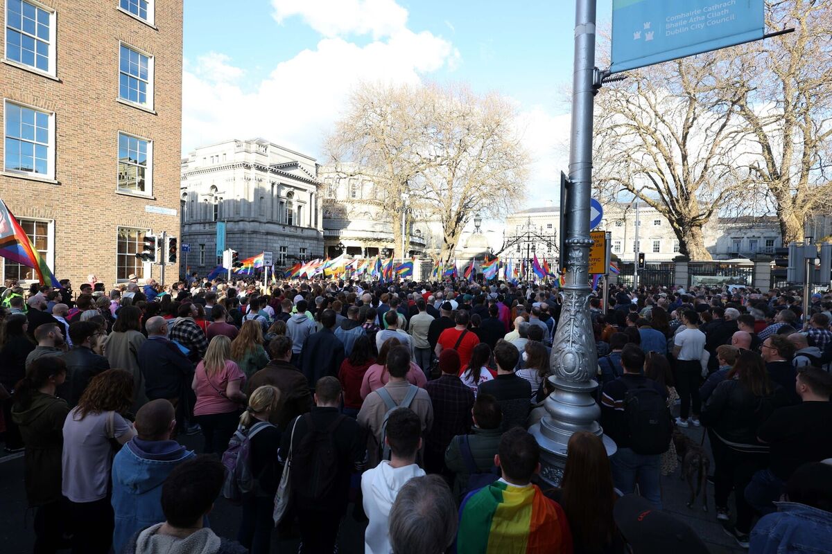  Pictured are supporters attending a Pride Vigil outside Leinster House in Dublin today, to mourn the deaths of Aidan Moffitt and Michael Snee. Photograph: Sam Boal / RollingNews.ie