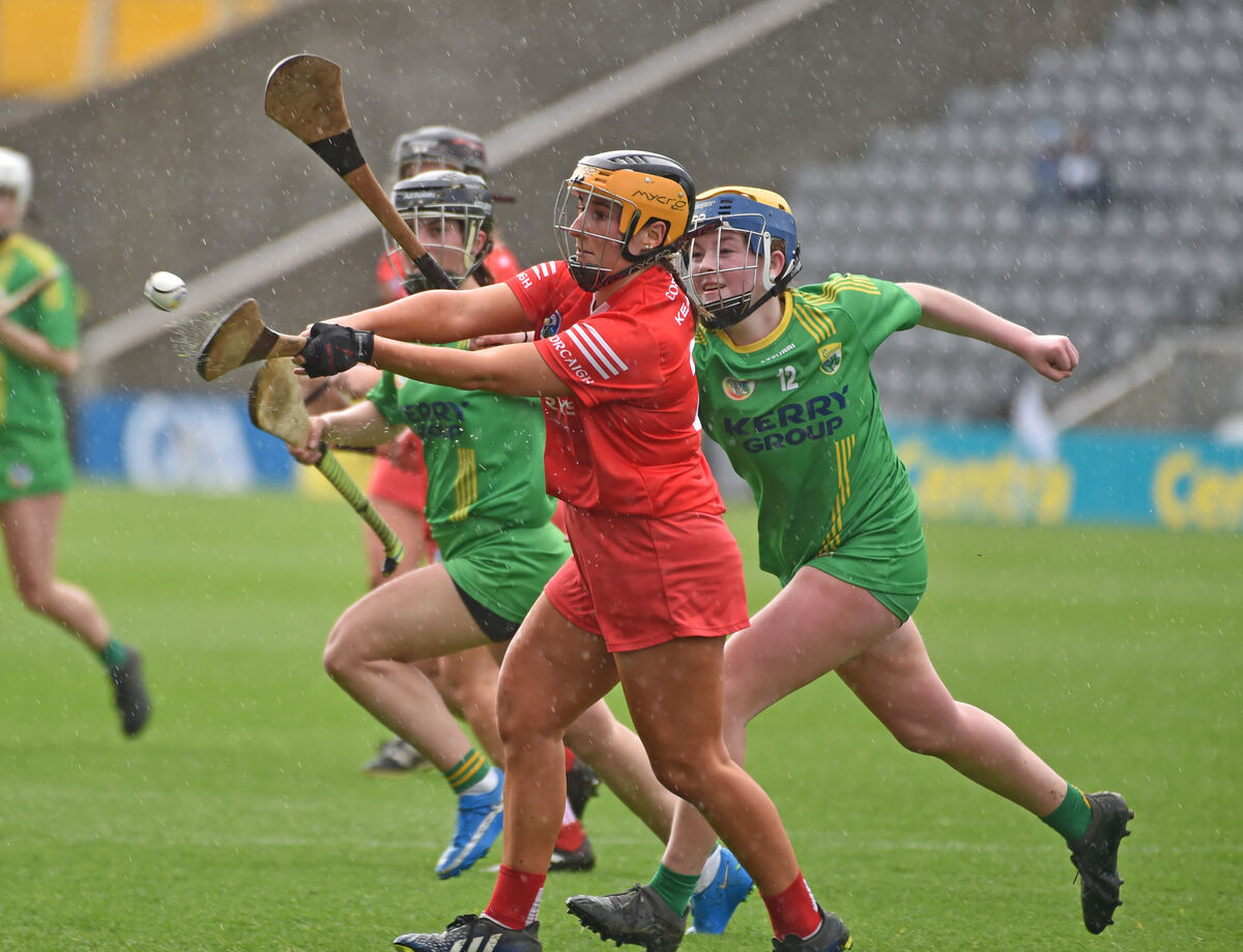 Cork's Aine Crowley is tackled by Kerry's Aisling Hanifin. Picture: Eddie O'Hare Cork's Aine Crowley is tackled by Kerry's Aisling Hanifin. Picture: Eddie O'Hare