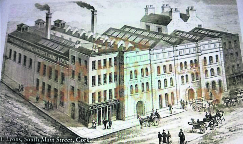 An old engraving of Lyons factory on South Main Street, Cork city, kindly supplied by Jennifer Dunn, whose grandfather was its Managing Director An old engraving of Lyons factory on South Main Street, Cork city, kindly supplied by Jennifer Dunn, whose grandfather was its Managing Director