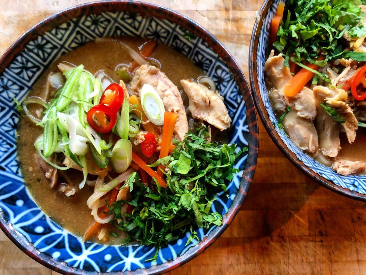 Chicken Noodle Soup. In lockdown, Kate Ryan challenged herself to make as many dinners as possible out of one chicken - she made 14! You can get all the recipes at EchoLive.ie Picture: Kate Ryan Chicken Noodle Soup. In lockdown, Kate Ryan challenged herself to make as many dinners as possible out of one chicken - she made 14! You can get all the recipes at EchoLive.ie Picture: Kate Ryan