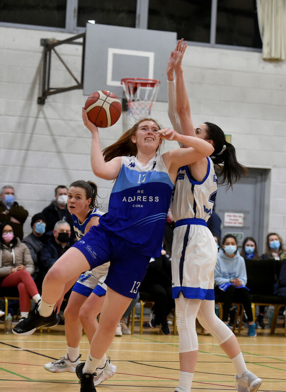  Claire Melia battles under the basket for The Address UCC Glanmire. She was four times in a row winner of the monthly MissQuote.ie Super League Player of the Month Award in January. Picture: Larry Cummins