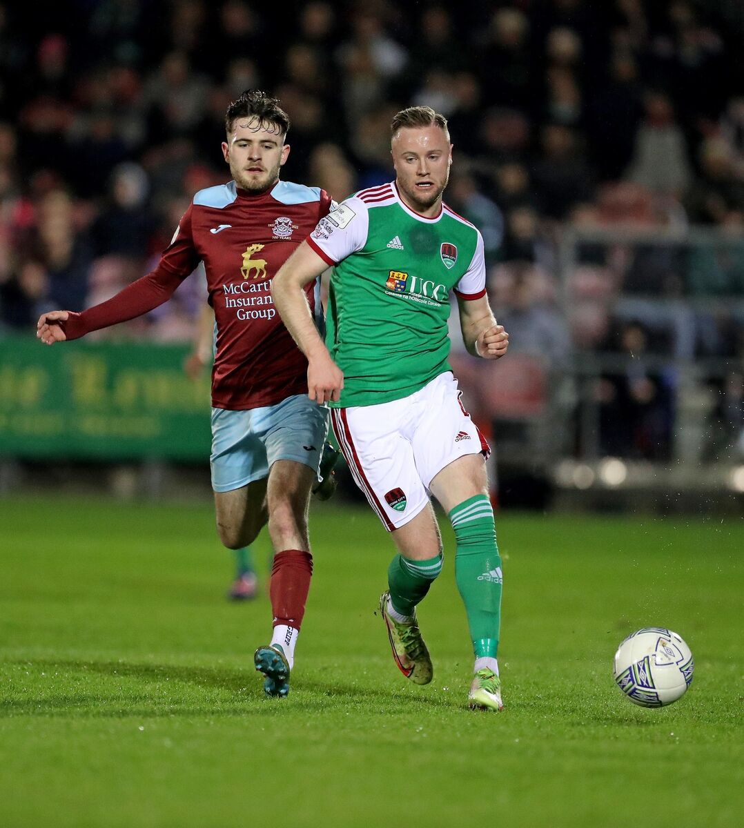 Kevin O'Connor, Cork City FC, takes on Dale Holland, Cobh Ramblers. Picture: Jim Coughlan. Kevin O'Connor, Cork City FC, takes on Dale Holland, Cobh Ramblers. Picture: Jim Coughlan.