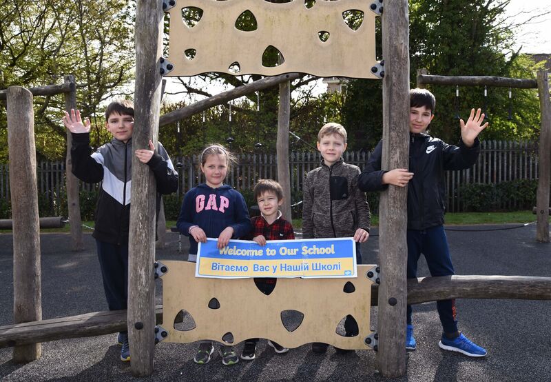 Newly arrived pupils from Ukraine who have been welcomed at Scoil Niocláis, Frankfield, Cork. Picture Denis Minihane.