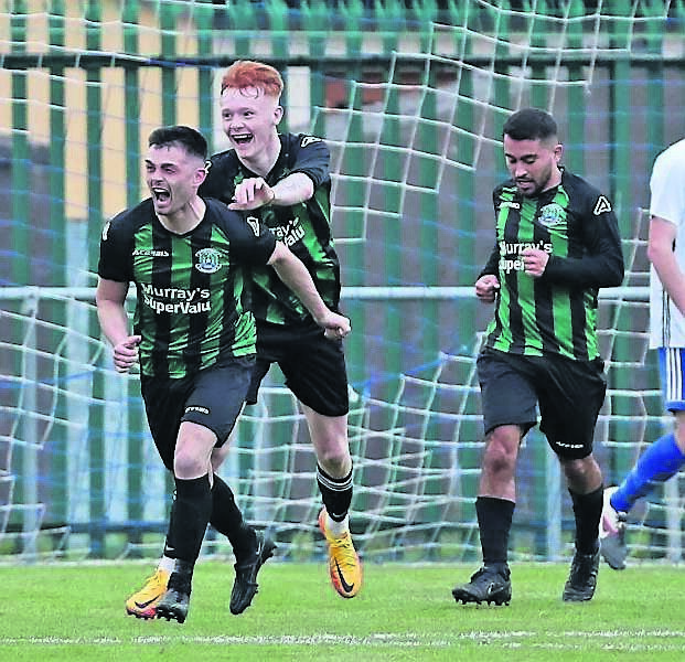 Mayfield Utd’s Dean O’Connell celebrates his goal against Leeds the Pop Keller Cup final.  	Picture: Jim Coughlan
                    