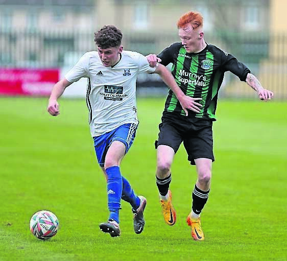 Mayfield’s Robert Ryan-Egan challenges Leeds’ Robert O’Connor. 	Picture: Jim Coughlan
                    