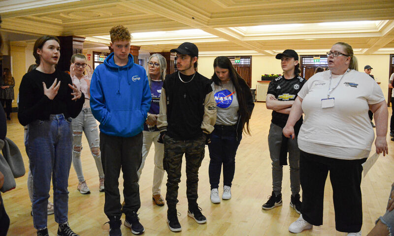 Louisa Ward of NorthSouth Youth Forum, right, listens to the opinions of young people during the recent Foroige 'Have Your Say' Forum in the City Hall in Cork. Picture: Howard Crowdy