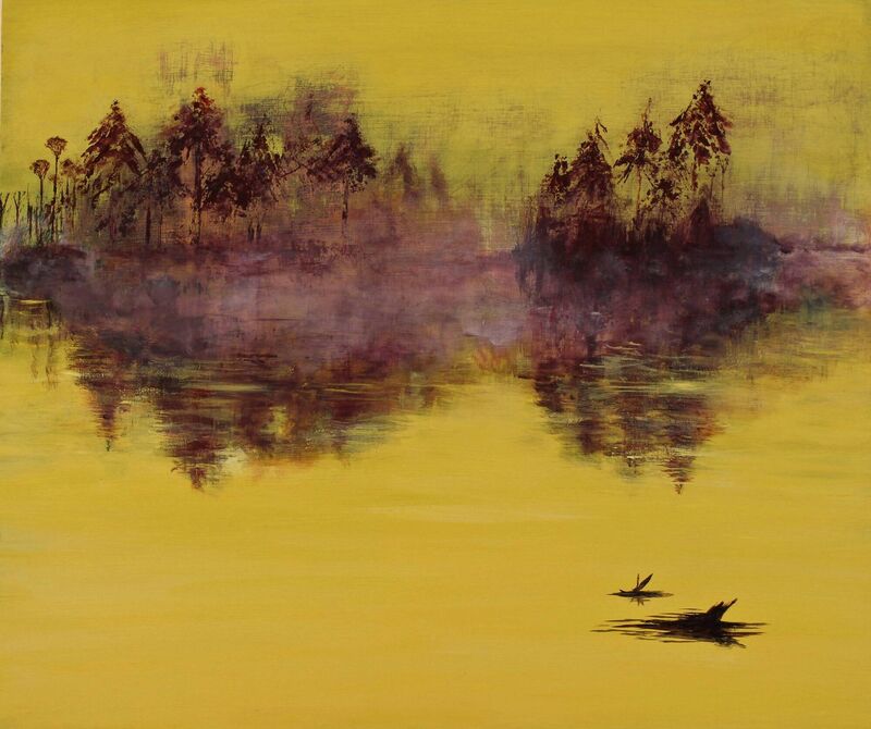 Angela Gilmour's  The Dawn of Trees, (first forests, 385 Ma Cairo,US), 2022, acrylic on FSC birch panel 
