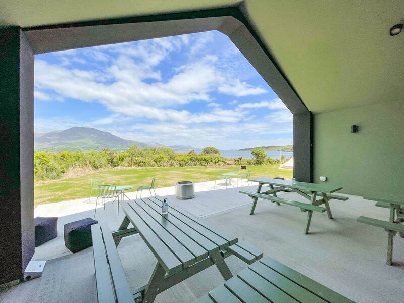 The covered outdoor dining area.