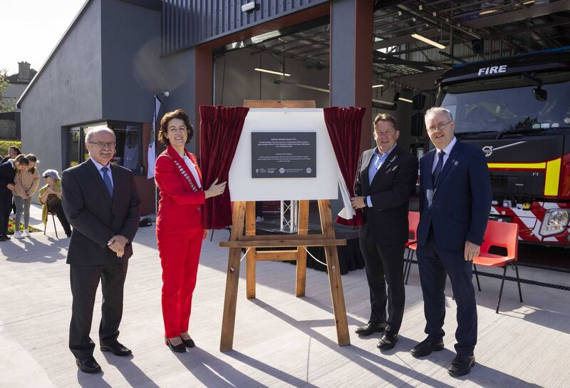 A new state-of-the-art fire station, has been officially opened in Kanturk. Pictured is left/right, James Fogarty Deputy CE Cork County Council, the Mayor of the County of Cork, Cllr. Gillian Coughlan, Minister for Housing, Local Government and Heritage Darragh O'Brien, TD, and Ronnie Hennessy, HG Construction. A new state-of-the-art fire station, has been officially opened in Kanturk. Pictured is left/right, James Fogarty Deputy CE Cork County Council, the Mayor of the County of Cork, Cllr. Gillian Coughlan, Minister for Housing, Local Government and Heritage Darragh O'Brien, TD, and Ronnie Hennessy, HG Construction.