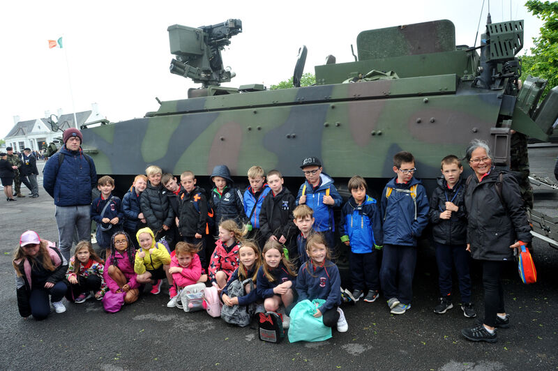 Group from Scoil Eoin, Inishannon beside a MOWAG. Picture: Larry Cummins Group from Scoil Eoin, Inishannon beside a MOWAG. Picture: Larry Cummins