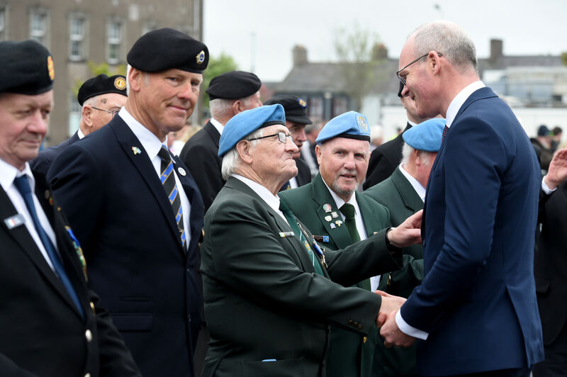 Minister Simon Coveney meeting retired defence forces member William Corcoran. Picture: Larry Cummins Minister Simon Coveney meeting retired defence forces member William Corcoran. Picture: Larry Cummins