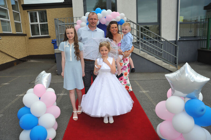  Sophia Bullman with parents Therese and Christopher, sister Alannah and her brother Jayce back at the school after the communion ceremony Pic: Larry Cummins. 