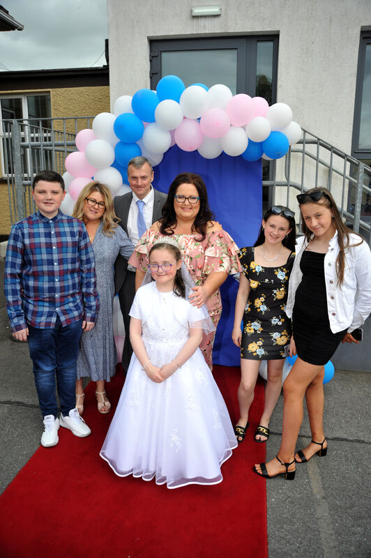  Communion girl Sarah Foley with parents Charles and Gemma, brother Charlie, aunt Nina Joyce, and coisins Mia Joyce and Hannah Ryan at the school after the communion ceremony. Pic: Larry Cummins.