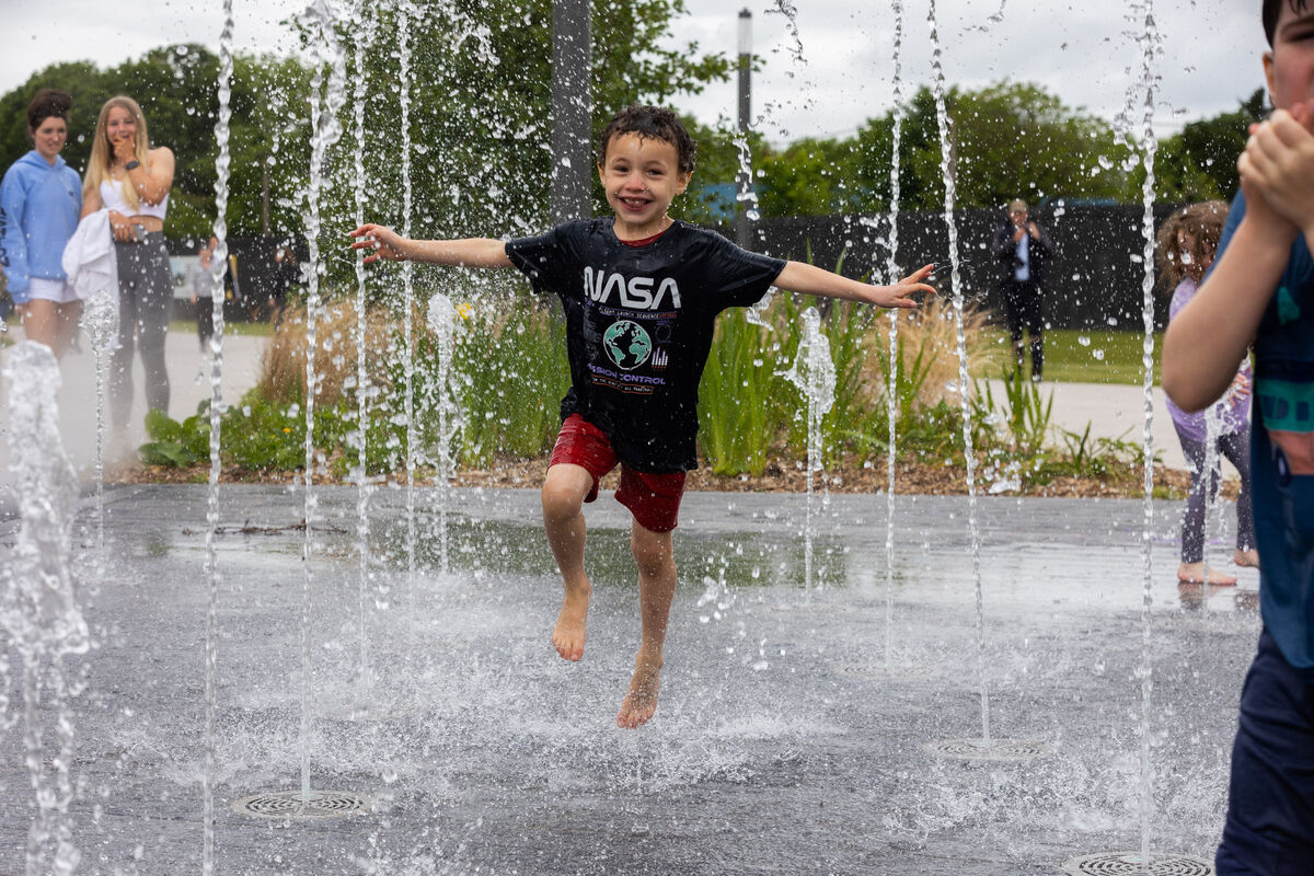 Tom Mehigan, Blackrock enjoying a water feature at a family fun day for the officially opening of phase one of Marina Park, Cork. Tom Mehigan, Blackrock enjoying a water feature at a family fun day for the officially opening of phase one of Marina Park, Cork.