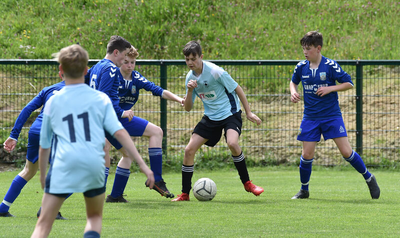  Ben O'Keeffe, Avondale United, A breaking between Fermoy A players Cormac Murphy and Ryan Bracken. Picture: Dan Linehan