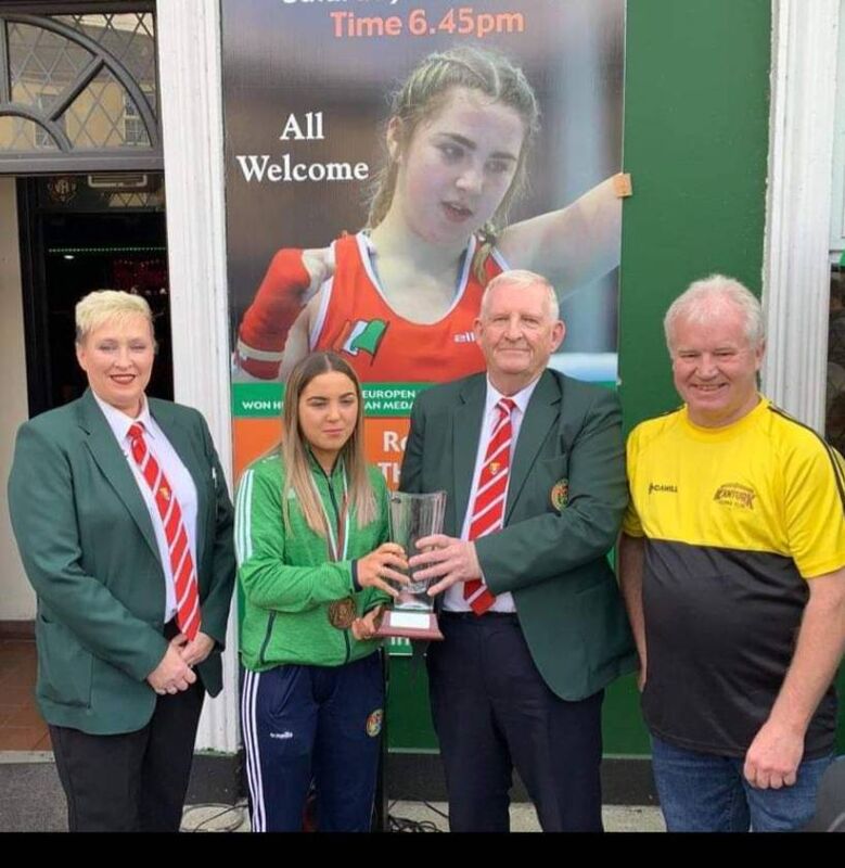 Vancs O'Connell, Kanturk Boxing Club, Katie O'Keeffe, Kanturk Boxing Club, Michael O'Brien, Cork County Boxing Board, and Jim McConville, Kanturk Boxing Club coach. Vancs O'Connell, Kanturk Boxing Club, Katie O'Keeffe, Kanturk Boxing Club, Michael O'Brien, Cork County Boxing Board, and Jim McConville, Kanturk Boxing Club coach.