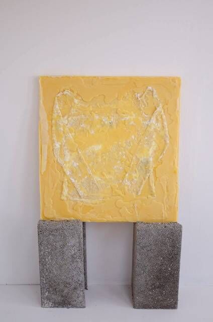 Dianne Curtin's yellow bees wax image called  Modes of Escape, one of the exhibits by the Sherkin Island BA in Visual Art.