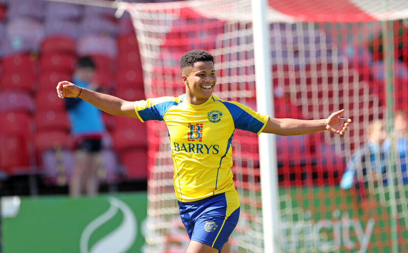  Adrien Thibaut, Douglas Hall, celebrates his fourth goal against Villa FC.