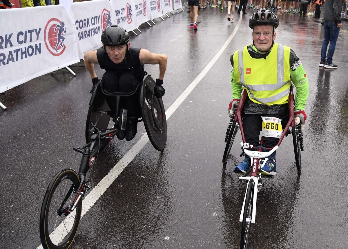 John McCarthy (left) and Jerry Forde at the start of the Cork City Marathon.Picture Denis Minihane.